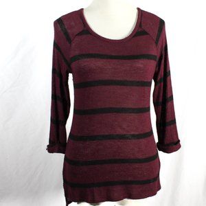 Grunge Aesthetic Dark Purple Wine Toned Light Knit Stripe Long Sleeve Top